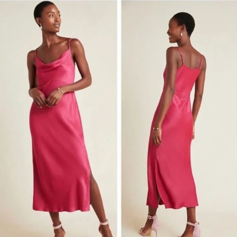 Anthropologie Elyse Bias Raspberry Dress